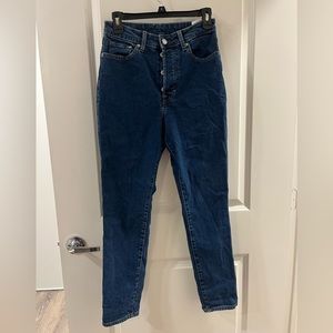 H&M ultra high waist skinny mom jeans button front dark wash size 6